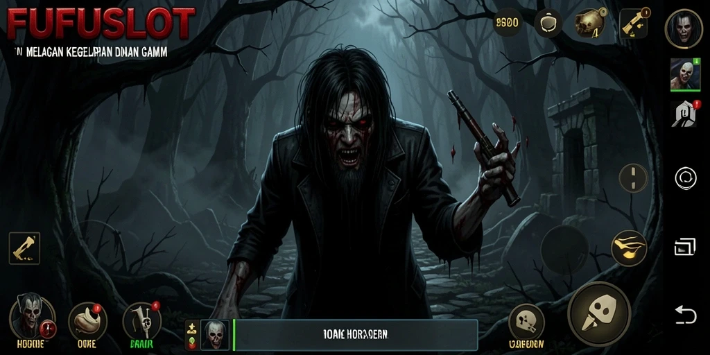 Tangkapan layar gameplay seram FUFUSLOT dengan suasana menegangkan.