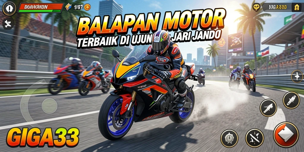 Tampilan gameplay GIGA33 yang menarik dan penuh aksi balapan motor.