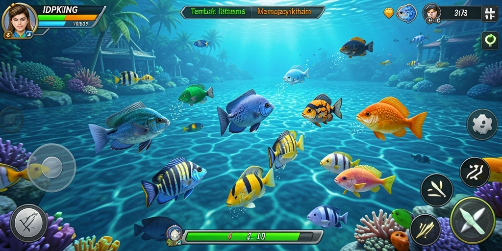 Gameplay seru menangkap ikan di IDPKING dengan efek visual menawan.
