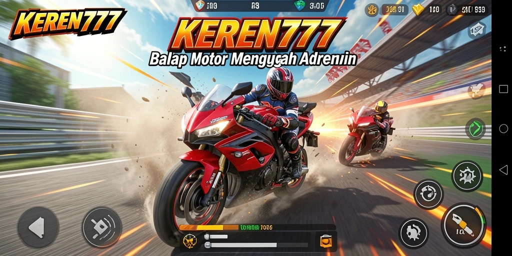 Gameplay balap motor yang seru dan menegangkan.