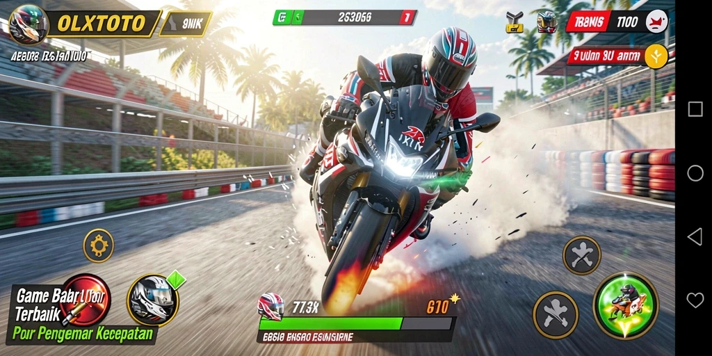 Screenshot utama OLXTOTO menampilkan aksi balap motor yang mendebarkan.