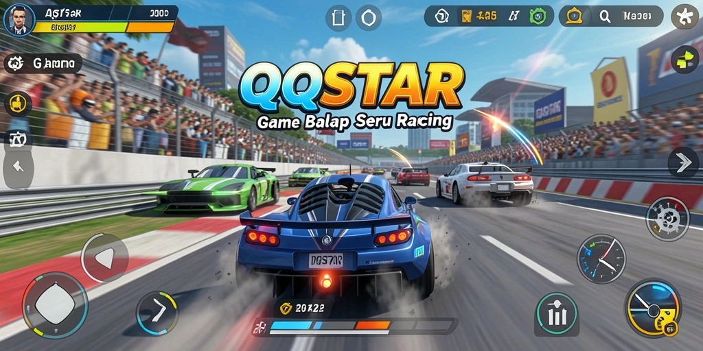 Tampilan gameplay balapan seru dari QQSTAR yang mendebarkan.