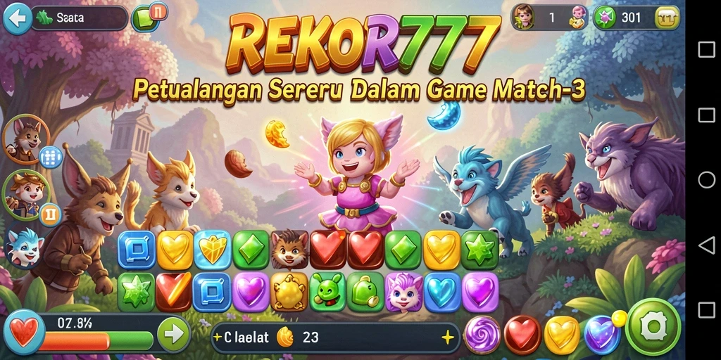 Tampilan gameplay seru REKOR777 dengan kombinasi warna-warni.