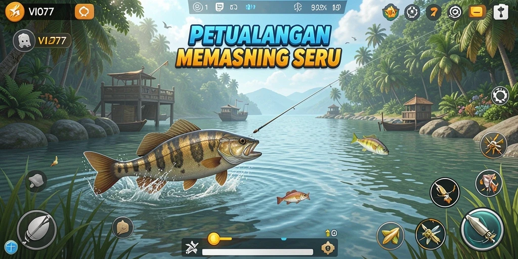 Screenshot gameplay VIO77 menunjukkan aksi memancing yang mendebarkan.