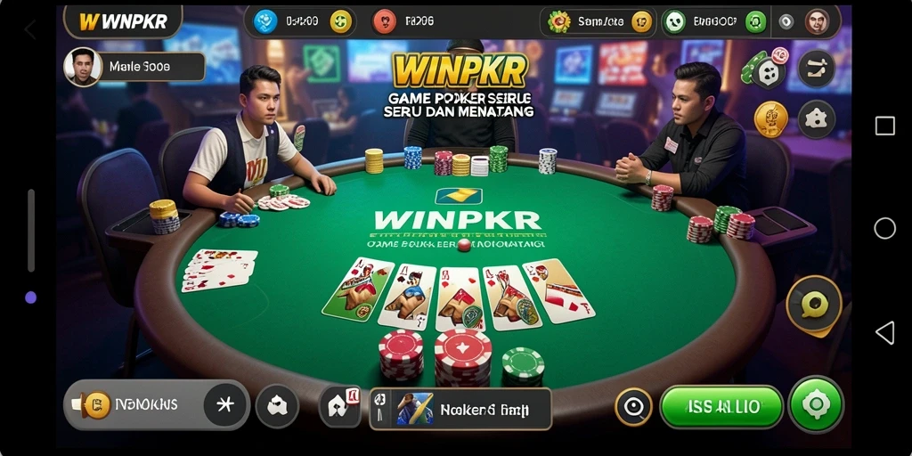 Screenshot gameplay poker di WINPKR menunjukkan suasana permainan yang intens.